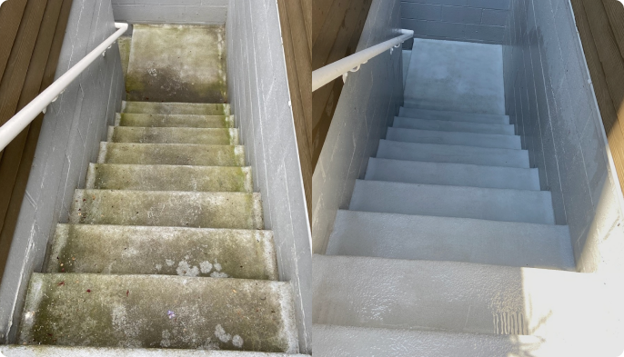 before and after pictures of stairway that was power washed