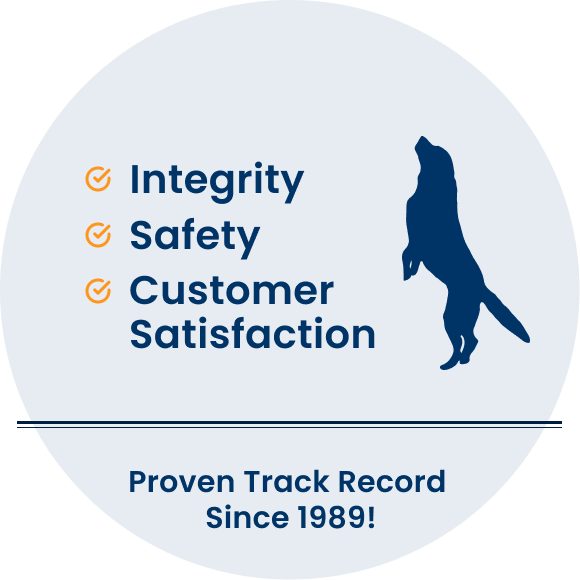 interlake cleaning integrity, safety, customer satisfaction badge with dog silhouette